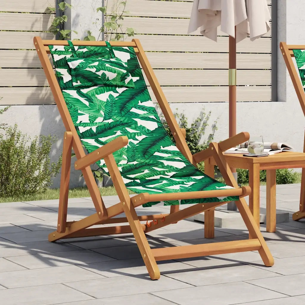 Sedia da Giardino | Sedia da Spiaggia Pieghevole Foglie Legno Eucalipto e Tessuto