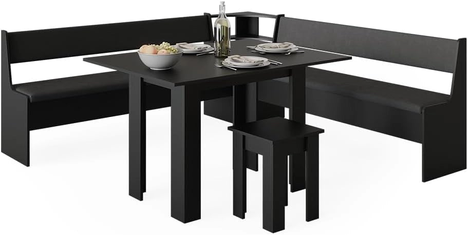 Panca ad angolo Roman, Nero, 41.5 x 166.6 cm, adatto per soluzioni angolari salvaspazio nella zona pranzo