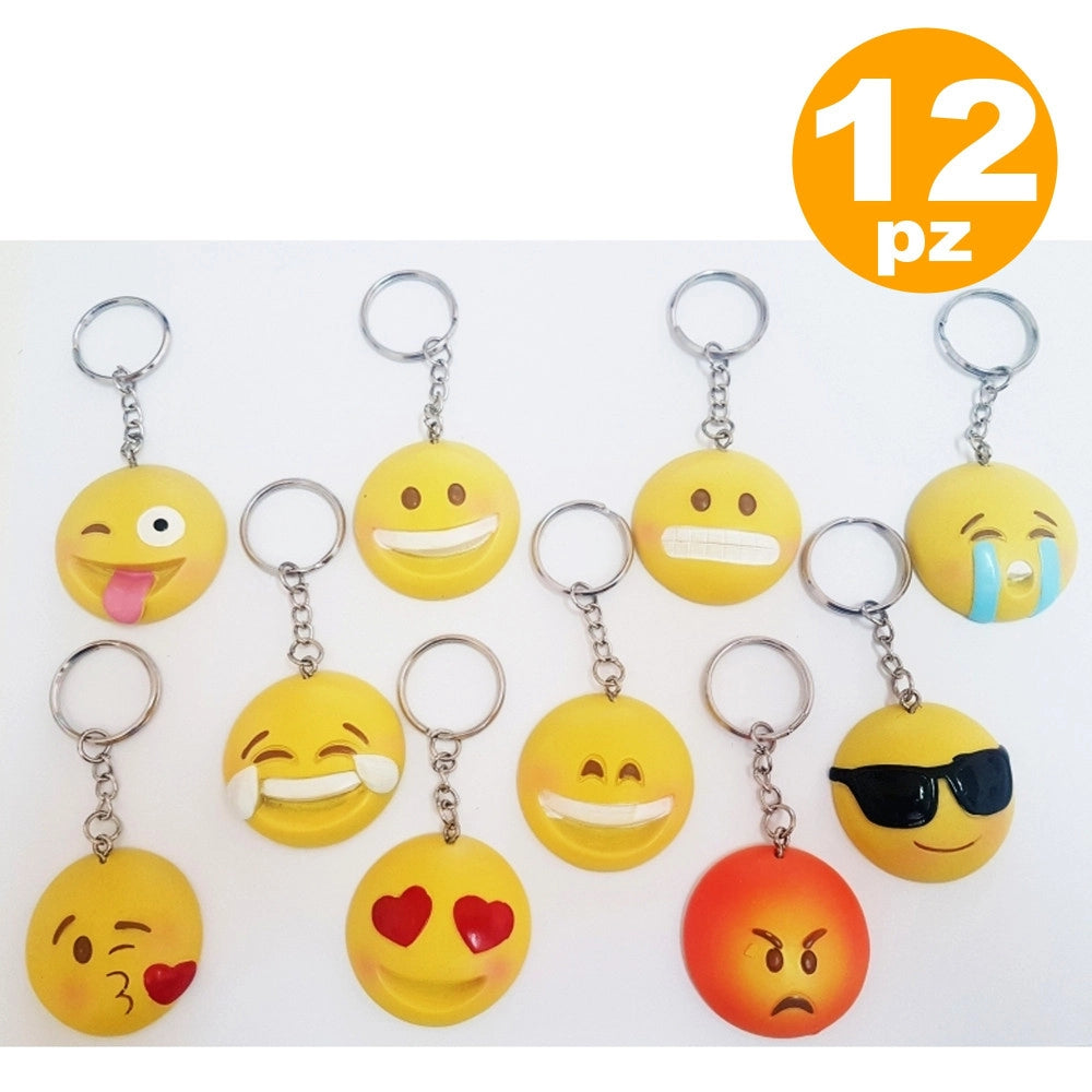 Trade Shop - 12 Pz Bomboniera Faccine Emoki Emoticon Ceramica Portachiavi Compleanno 18 Anni -