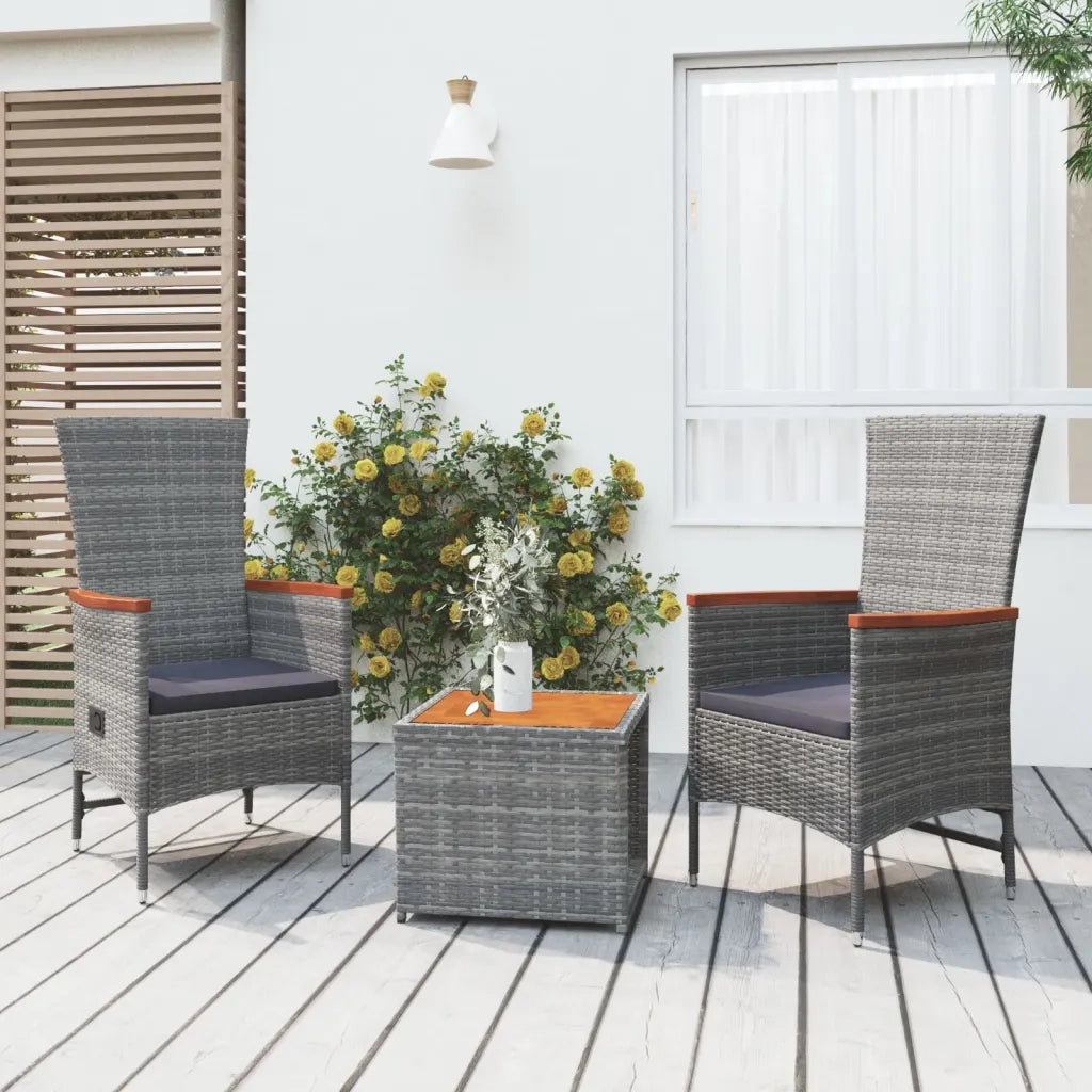 Set Mobili Giardino 3pz Grigio Polyrattan Legno Massello Acacia 3157653