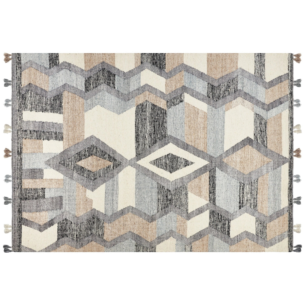Tappeto Kilim multicolore in lana e cotone 200 x 300 cm Fatto a mano con motivo patchwork boho con frange