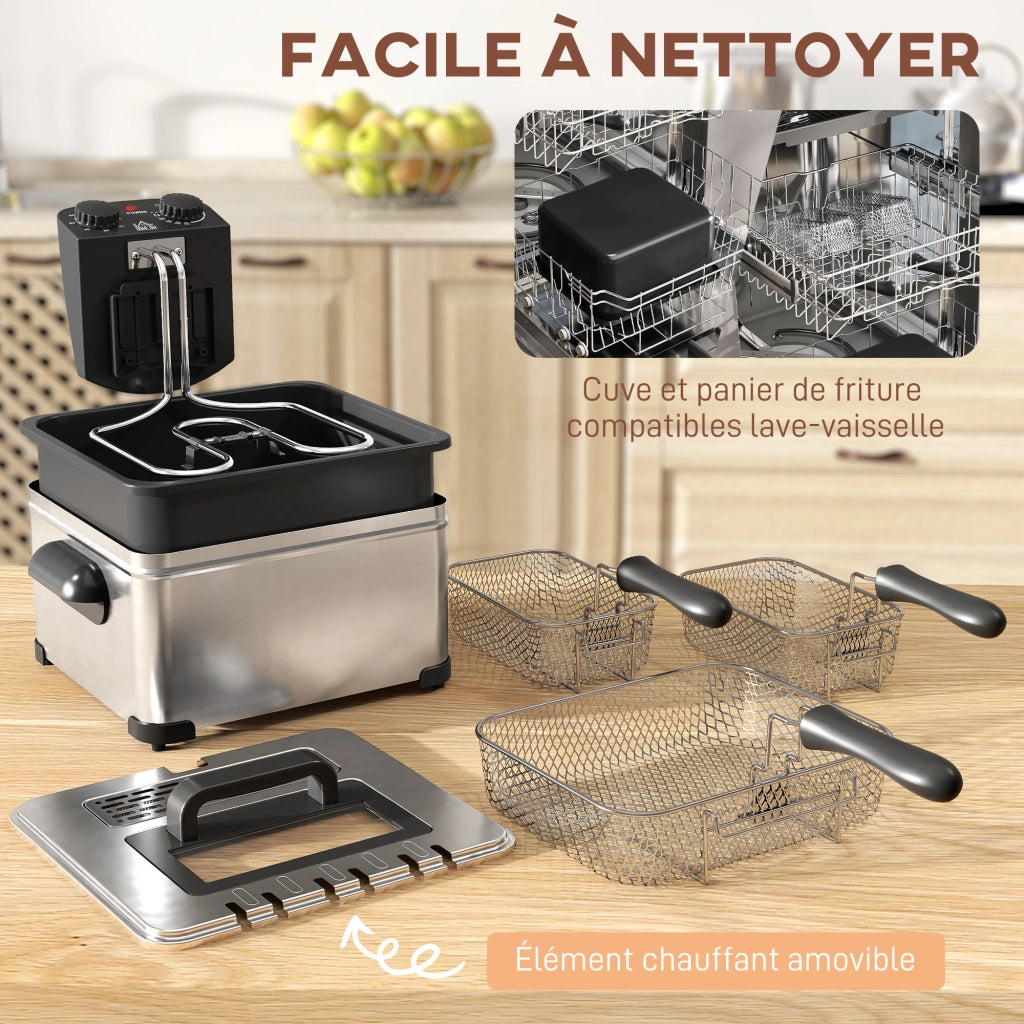 Friggitrice 5 litri con timer e controllo temperatura 2000W ¨C zephmum ¨C cestello amovibile e finestra di visualizzazione