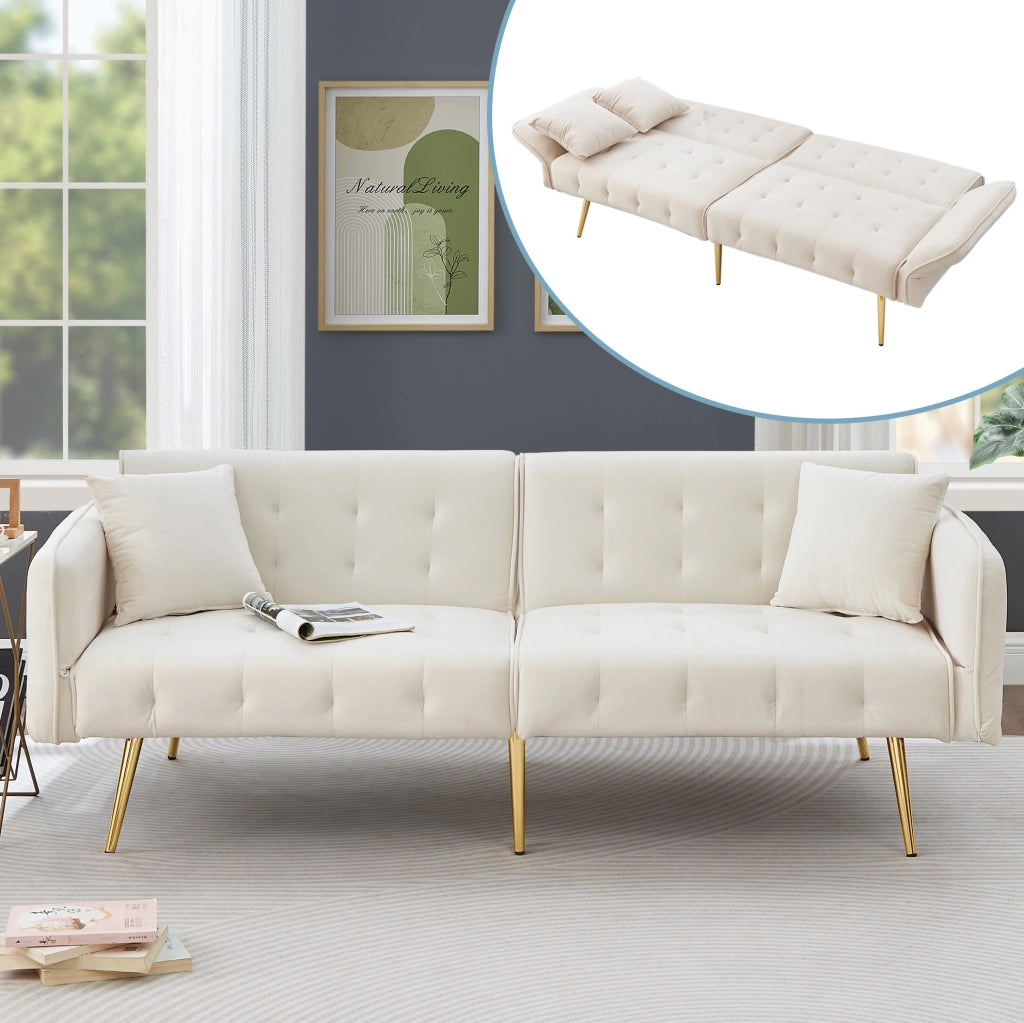Divano letto 2 posti 215x81,5 cm bianco antico in velluto - regolabile