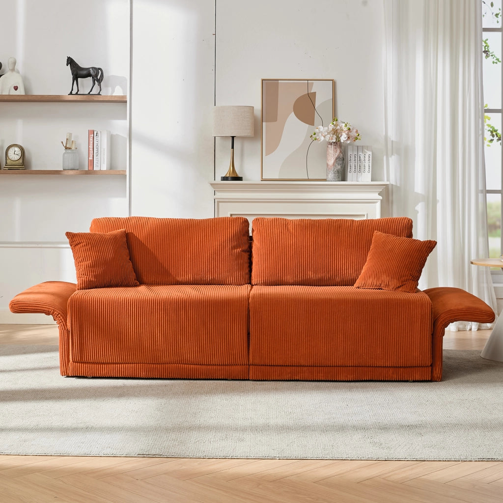 Divano letto multifunzionale in velluto a coste con seduta imbottita e struttura in metallo arancione 182 × 88 × 84 cm
