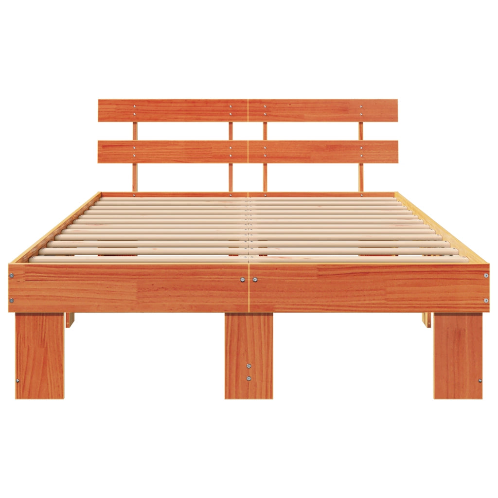 Struttura letto con testata marrone cerato 140x190 cm legno massello di pino