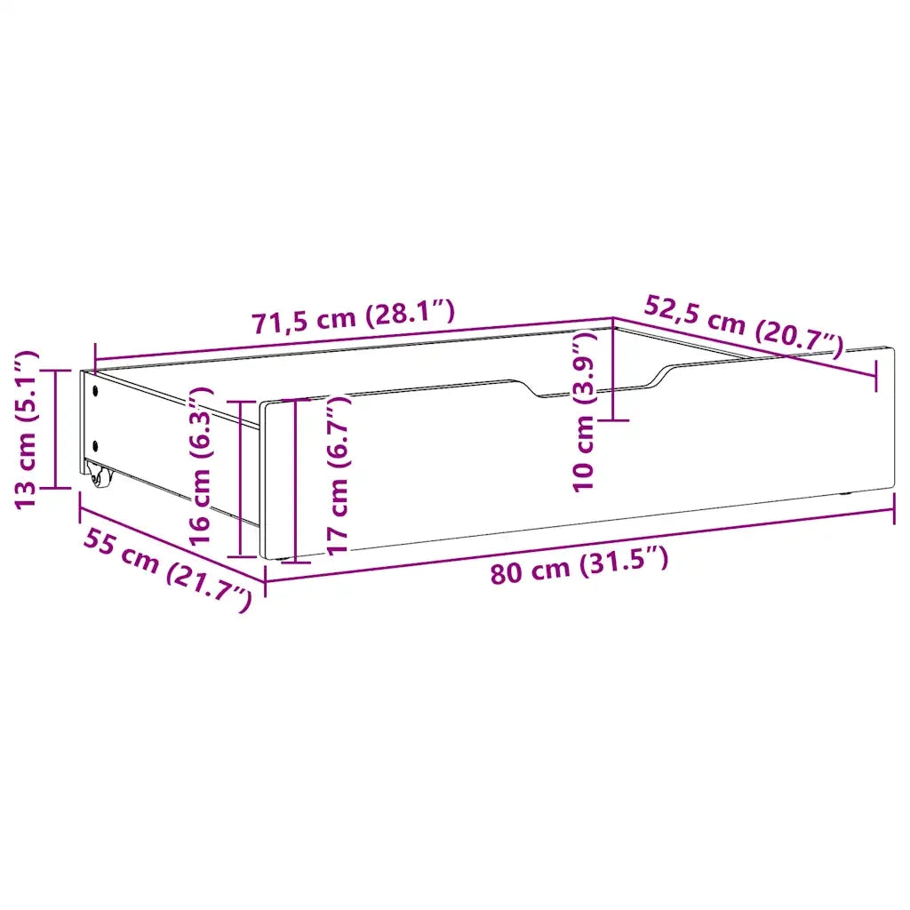 Cassettoni da Letto 2 pz Bianchi 80x55x17 cm in Legno di Pino 850930