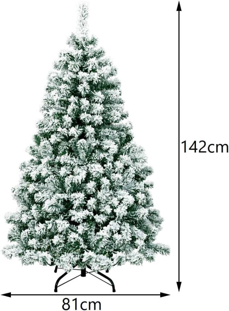 Albero di Natale Innevato 142/183/230 cm, Albero di Natale Slim, Albero di Natale con Luci Incorporate, Supporto in Ferro, Rami Spessi (142 cm)