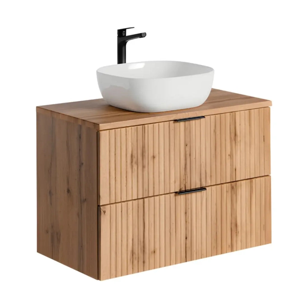 Set da bagno NOXERA 80 cm – Rovere wotan – Mobile sottolavabo con piano per lavabo e lavabo