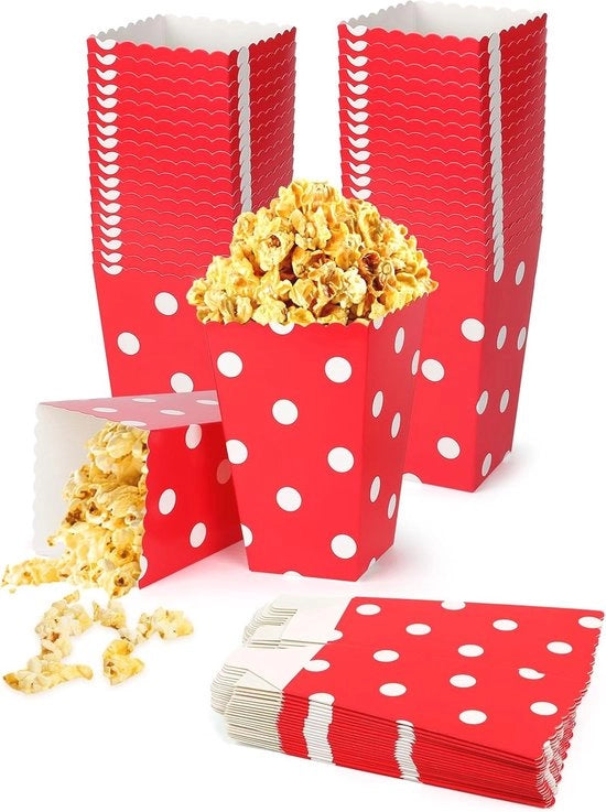 40 Pacchi Mini Popcorn Decine per Feste - Scatole di Popcorn con Punti Rossi
