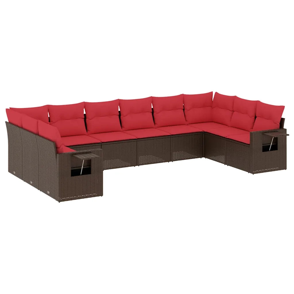 Set Divani da Giardino 10 pz con Cuscini Marrone in Polyrattan 3220673