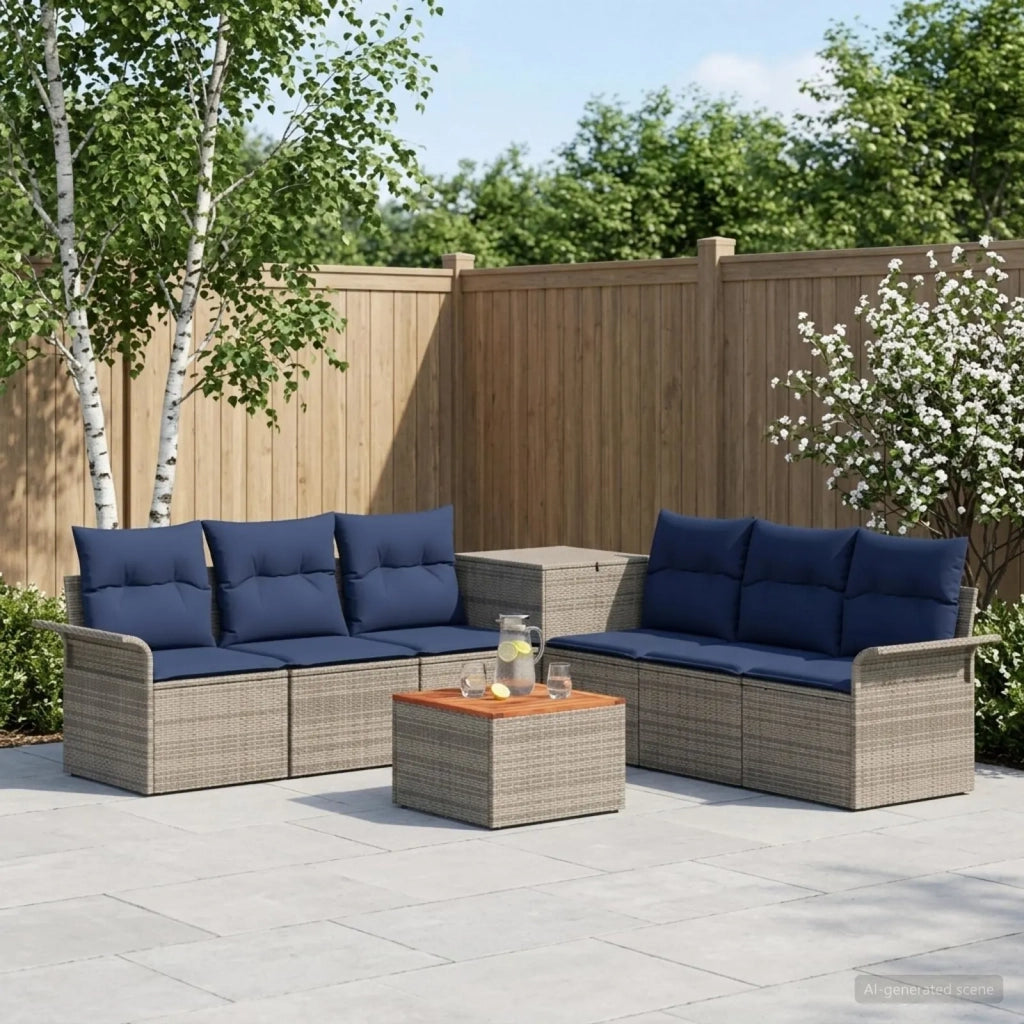 Set di divani 8 pz Grigio e Blu Navy Rattan sintetico e Acciaio 3448011