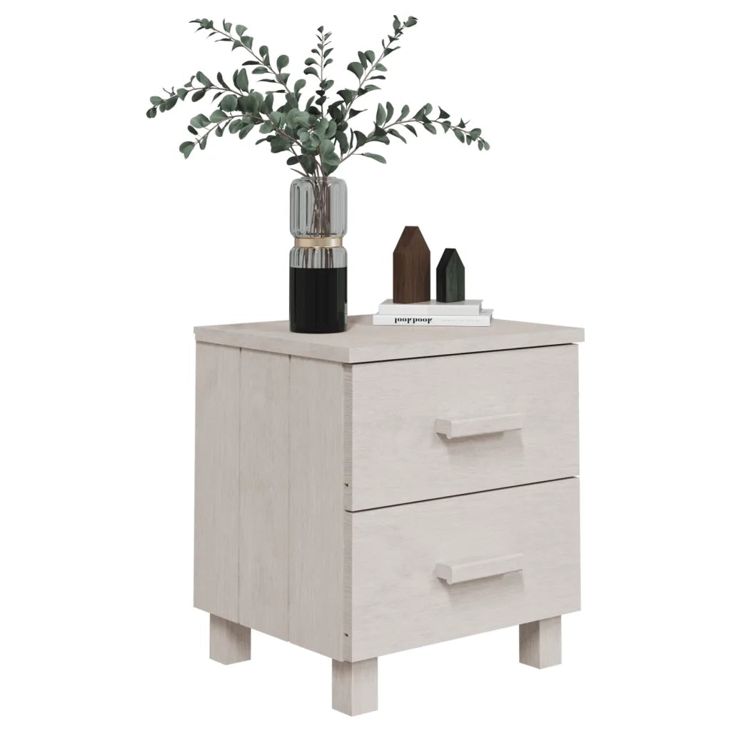 Set di 2 Comodini | Armadio da Notte | Mobiletto da notte HAMAR Bianchi 40x35x44,5 cm in Legno di Pino
