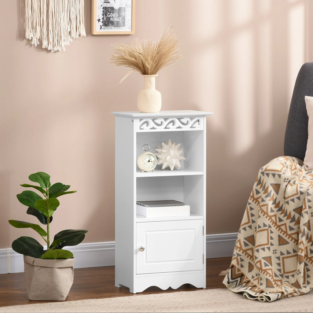 Mobiletto da terra e un Armadietto 2 Ripiani Anta in MDF Bianco Bagno MDF 40L x 23P x 80A cm Bianco