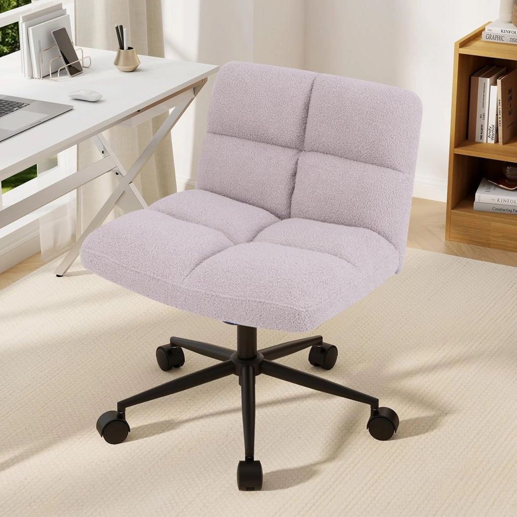 Sedia da ufficio con altezza regolabile, con 5 ruote, 73 x 69 x 79-87 cm, sedia girevole con gambe incrociate e seduta imbottita, sedia senza braccioli, per soggiorno, studio (grigio)