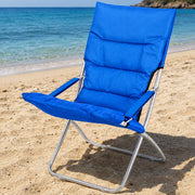 Spiaggina Sedia Canapone In Acciaio Tessuto Imbottito Pieghevole Relax Blu