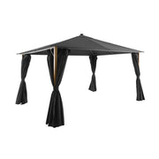 Gazebo da giardino 3x4m in alluminio effetto legno con tende e led,