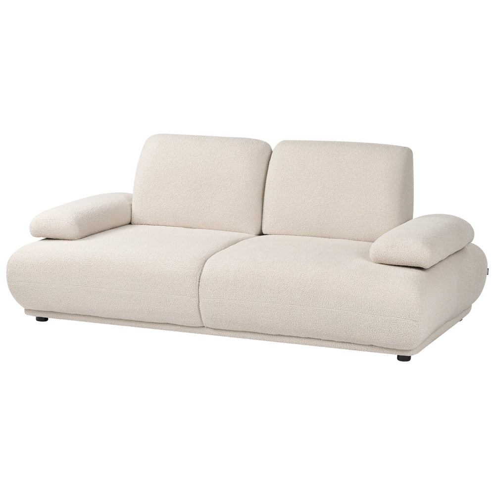 Divano a 3 posti Rivestimento bouclé bianco sporco Schienale e braccioli regolabili Gambe in legno Soggiorno Moderno