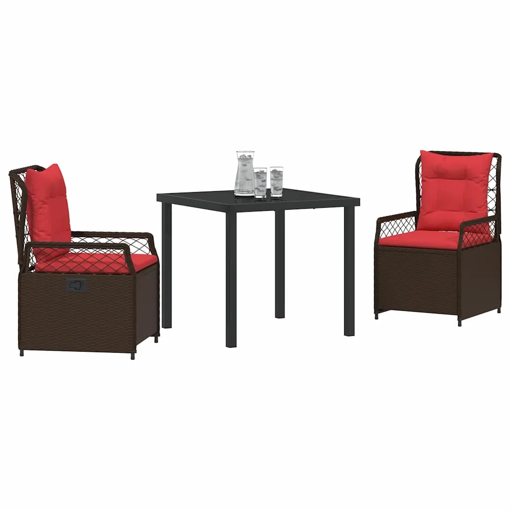 Set da Pranzo per Giardino 3 pcs Marrone polyrattan