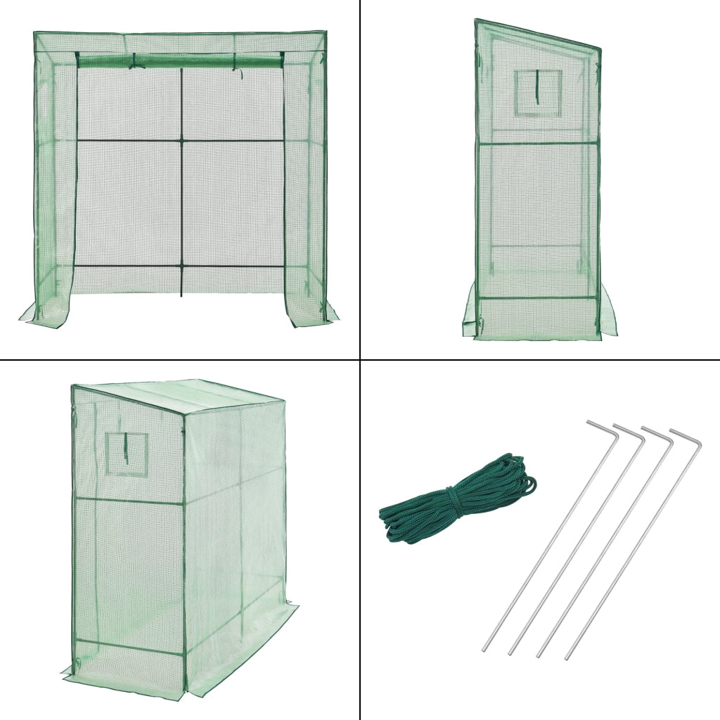 Serra per pomodori in acciaio e polietilene con porta e 2 finestre con cerniera 198 x 78 x 180-200 cm verde 03_0008261