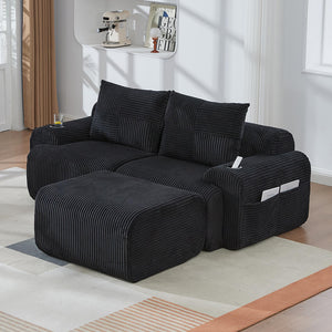 Divano modulare in velluto costato per 2 persone - Xylo - Con porta-bevande e tasca laterale