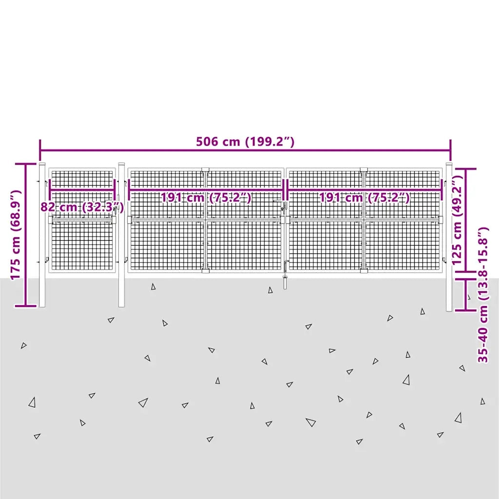 Cancello da Giardino in Rete Antracite 500x125 cm in Acciaio Zincato 154549