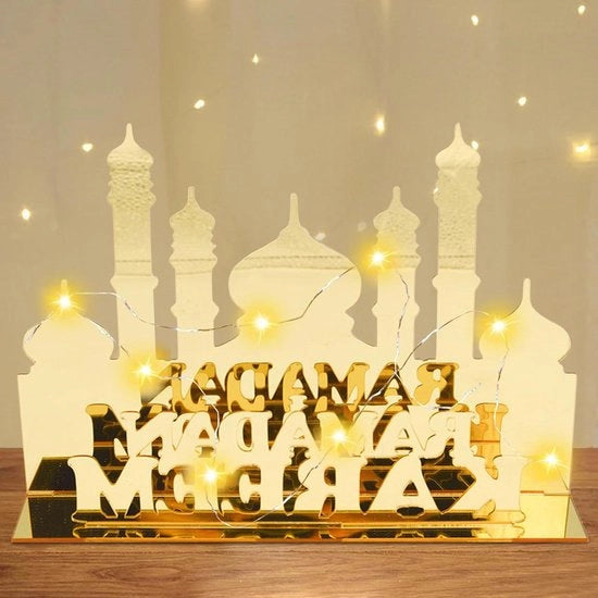Decorazione per Ramadan | Lampada decorativa Mubarak con decorazioni in acrilico | Decorazione per festa islamica con luce LED | Lampada da tavolo decorativa a LED
