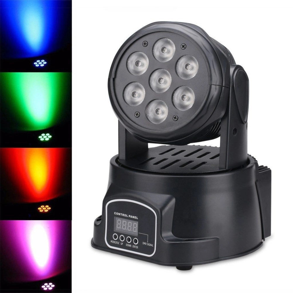 Trade Shop - Proiettore Led Rgb Testa Mobile Rotante Effetti Disco Discoteca 7 Led Wash Dmx -