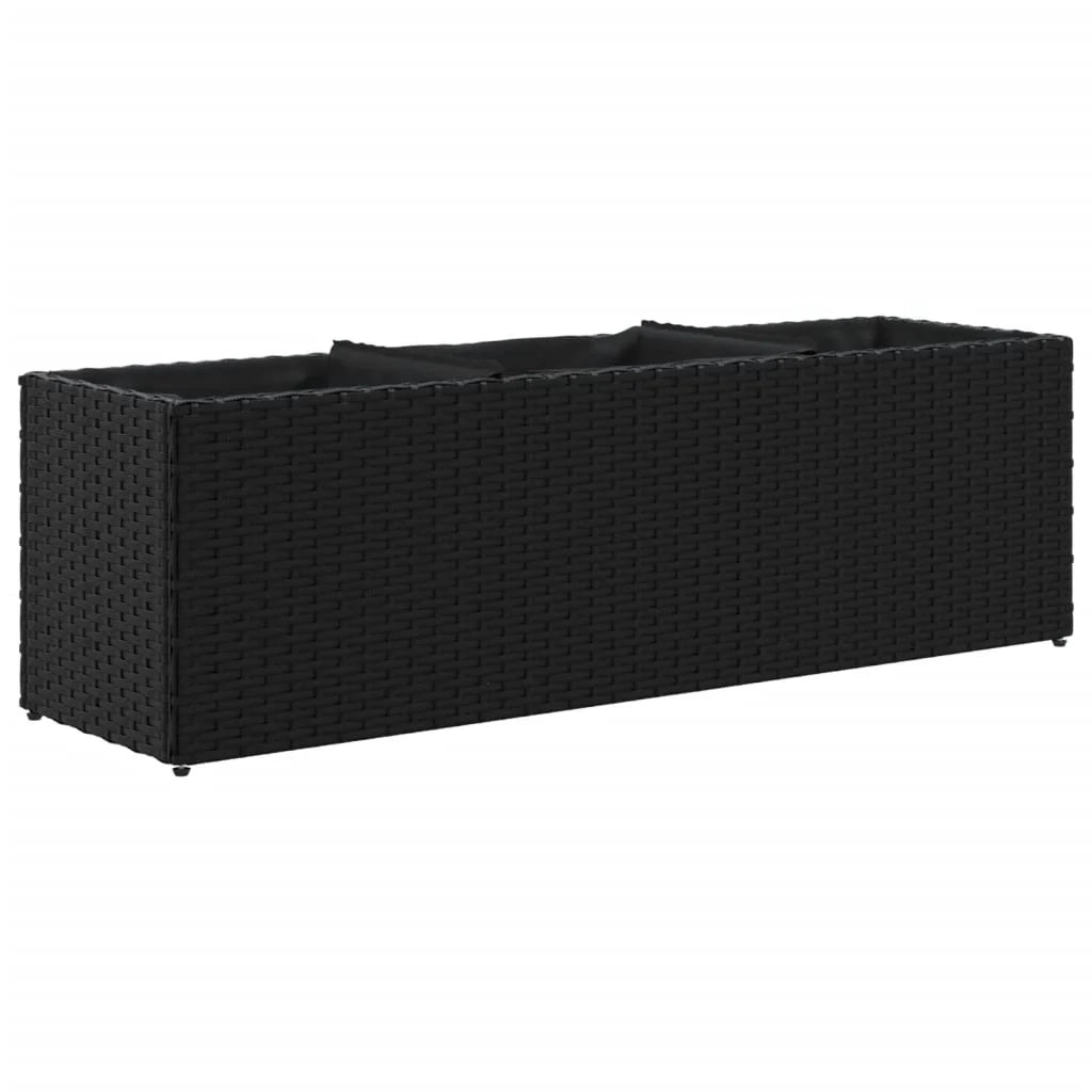 Fioriera rialzata per piante fiori patio giardino con 3 vasi 105 x 30 x 32 cm resina intrecciata nera 02_0038087