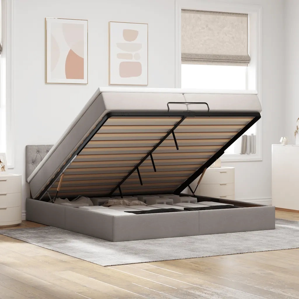 vidaXL Struttura Letto Pouf con Materassi Tortora 200x200 cm Tessuto