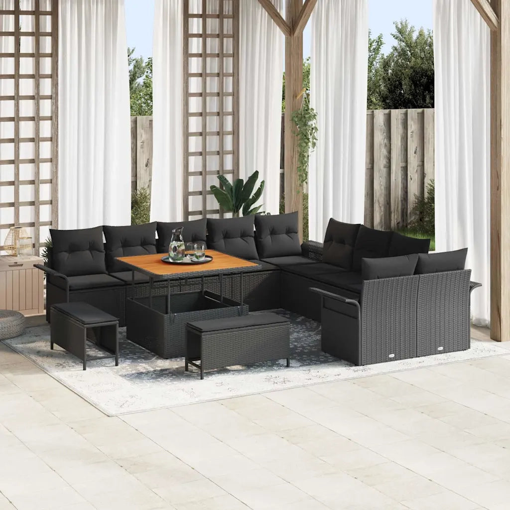 Set Divano da Giardino con cuscino 13 pcs Nero polyrattan