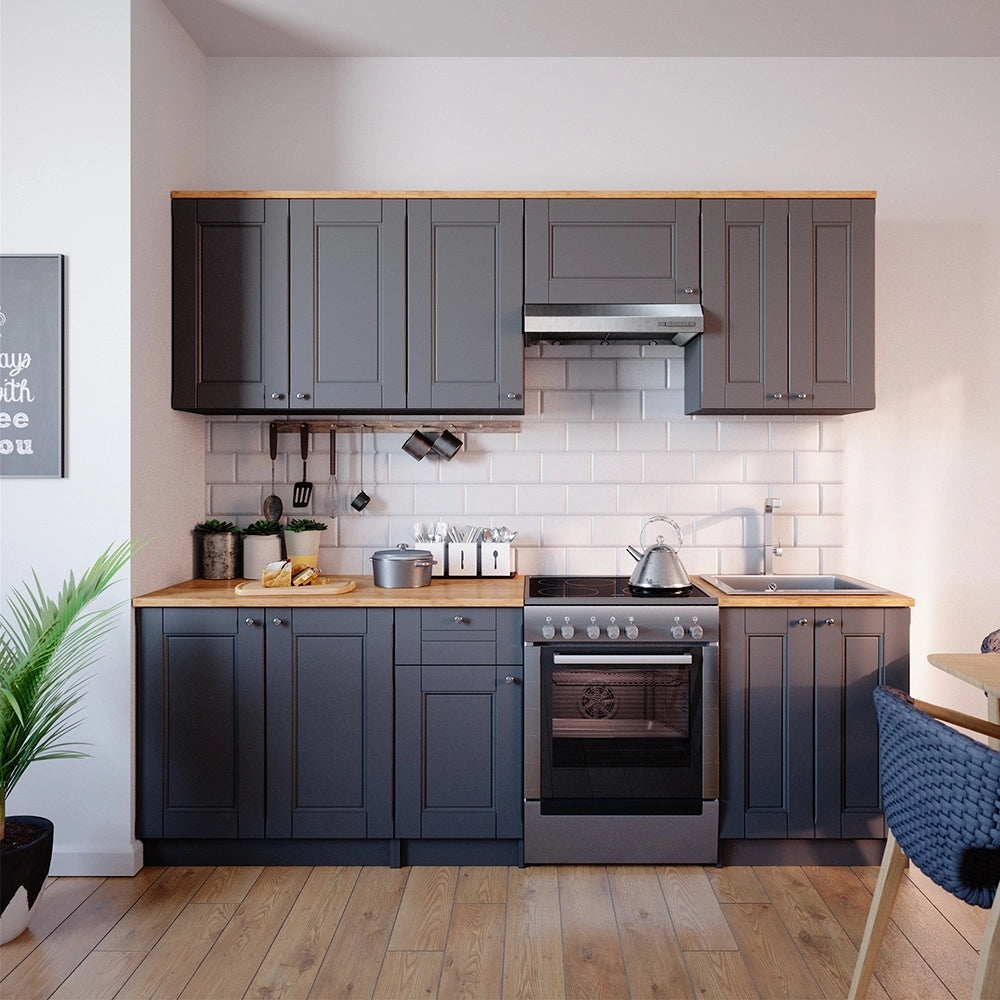 Mobile da cucina Bergamo Grigio nobile/Rovere dorato 240 cm, PL Goldkraft Vicco