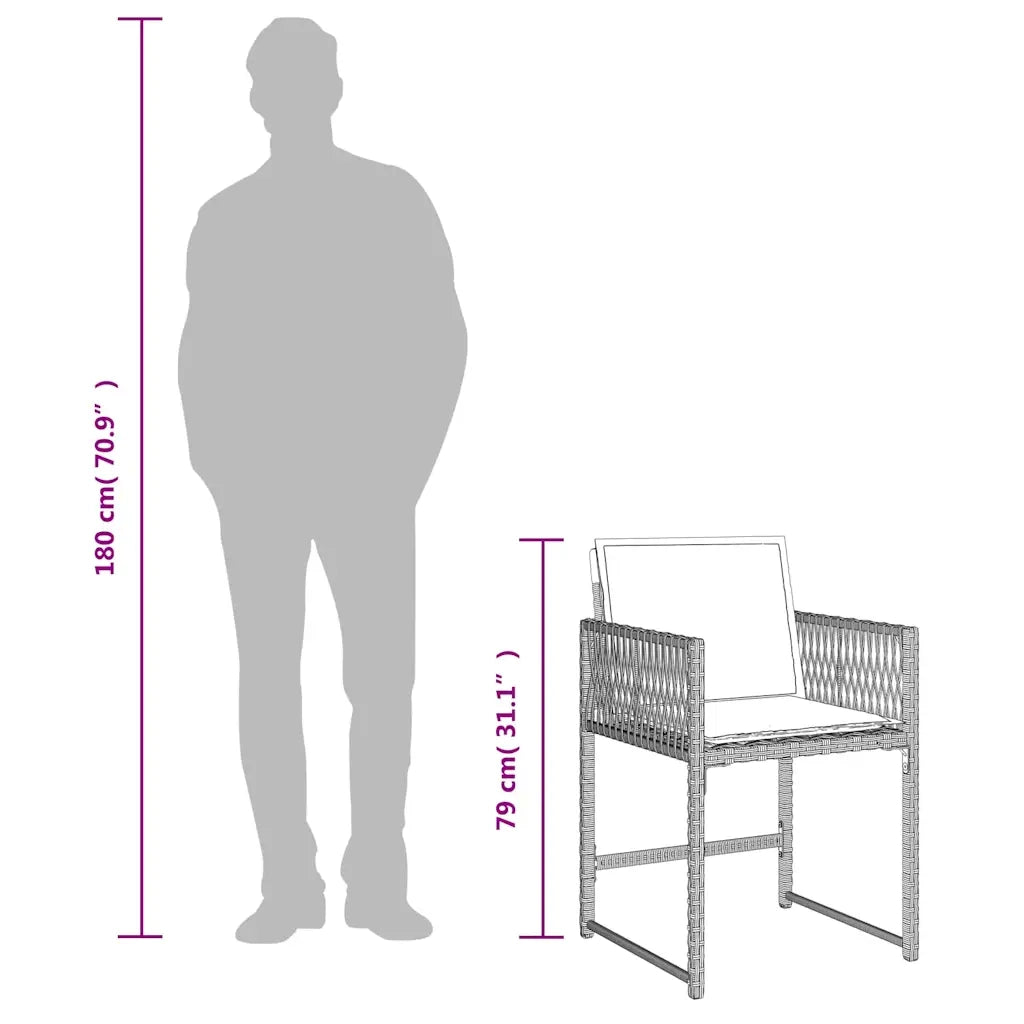Set Pranzo da Giardino 9pz con Cuscini Grigio Chiaro Polyrattan