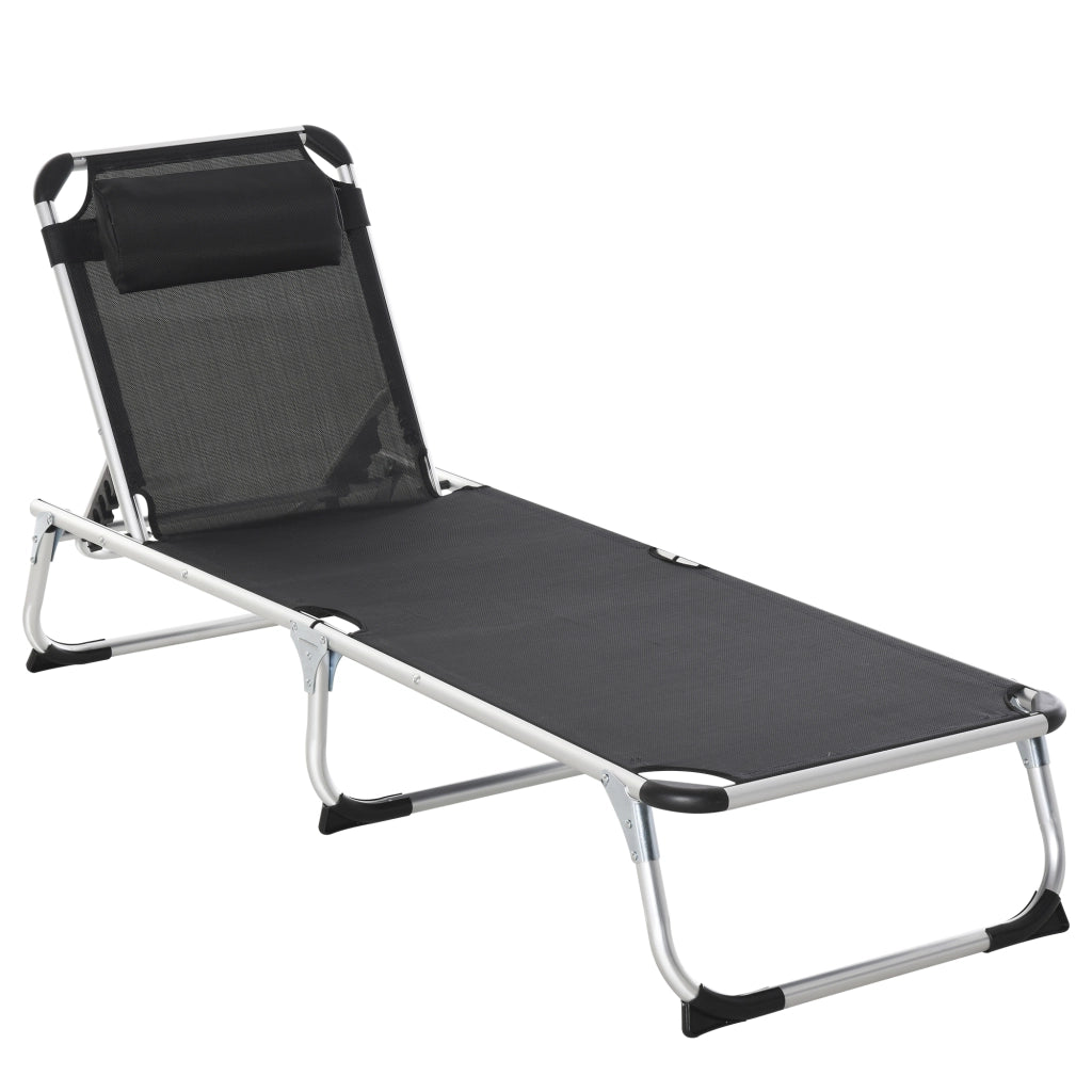 Lettino pieghevole da giardino con cuscino testa ¨C zephmum ¨C 4 livelli regolabili, nero, 120 kg