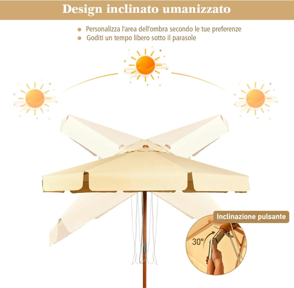 Ombrellone da Giardino 300 cm, Ombrellone da Esterno con Pulsante Manuale e Inclinazione Regolabile, Protezione UV, Ideale per Piscina, Balcone, Giardino (Beige)