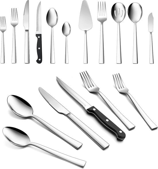 Set di cucina con forchetta e cucchiaio da servire, 41 pezzi, acciaio inossidabile, per 6 persone, finitura lucida, elegante posateria, set da tavola per casa, ristorante, hotel, lavastoviglie compatibile