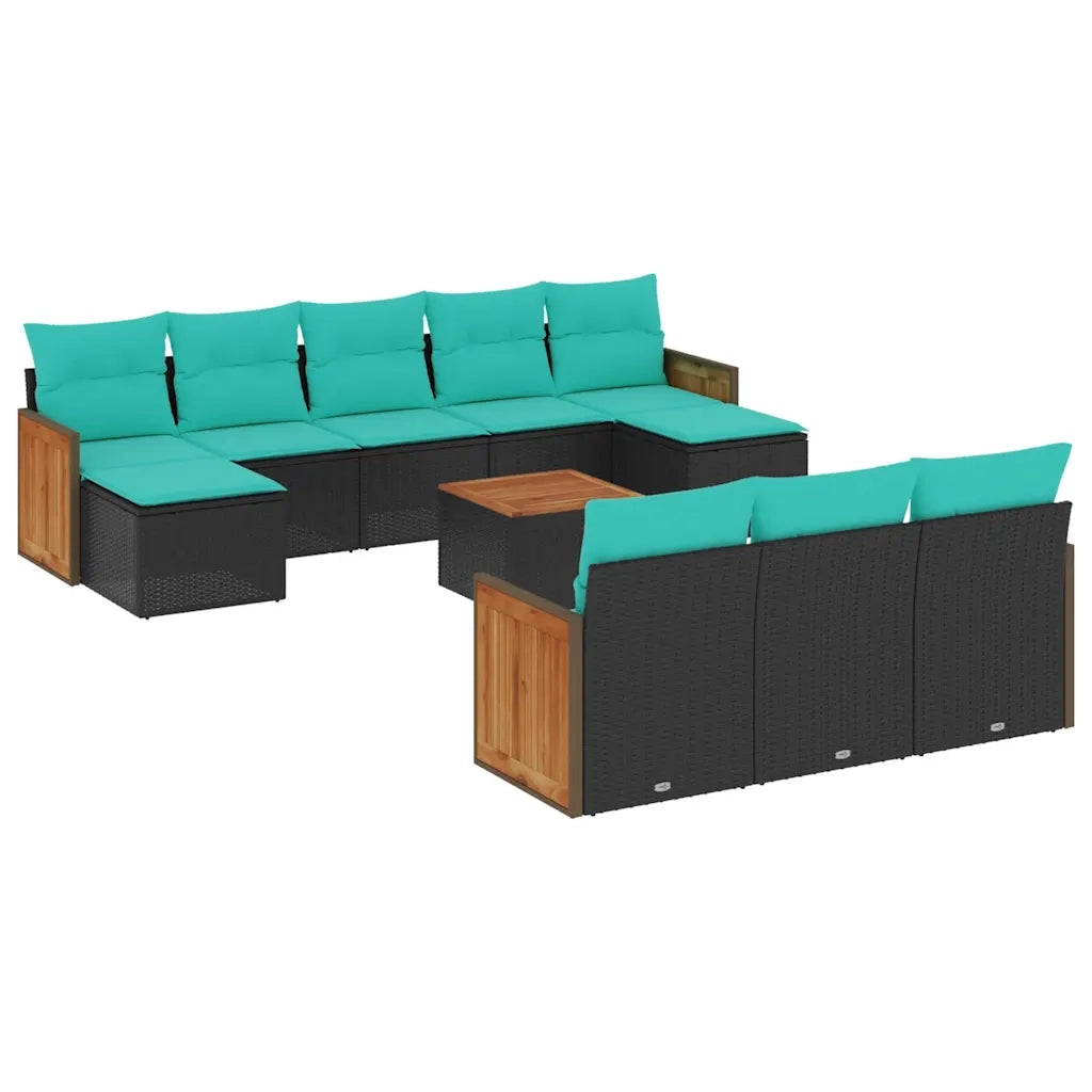 Set Divani da Giardino 11 pz con Cuscini Nero in Polyrattan 3228101