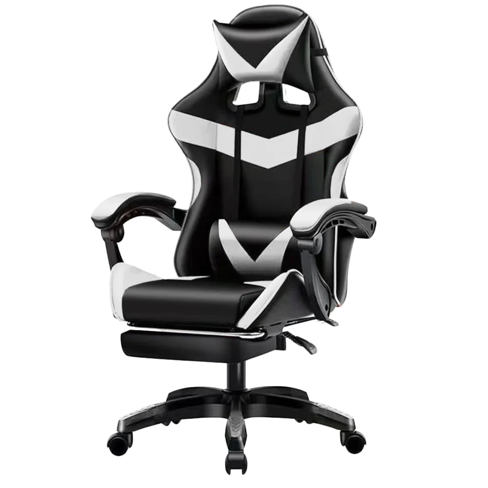 Sedia da Gaming Ergonomica con Poggiapiedi e Cuscini in PVC Bianco e Nero