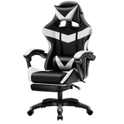 Sedia da Gaming Ergonomica con Poggiapiedi e Cuscini in PVC Bianco e Nero