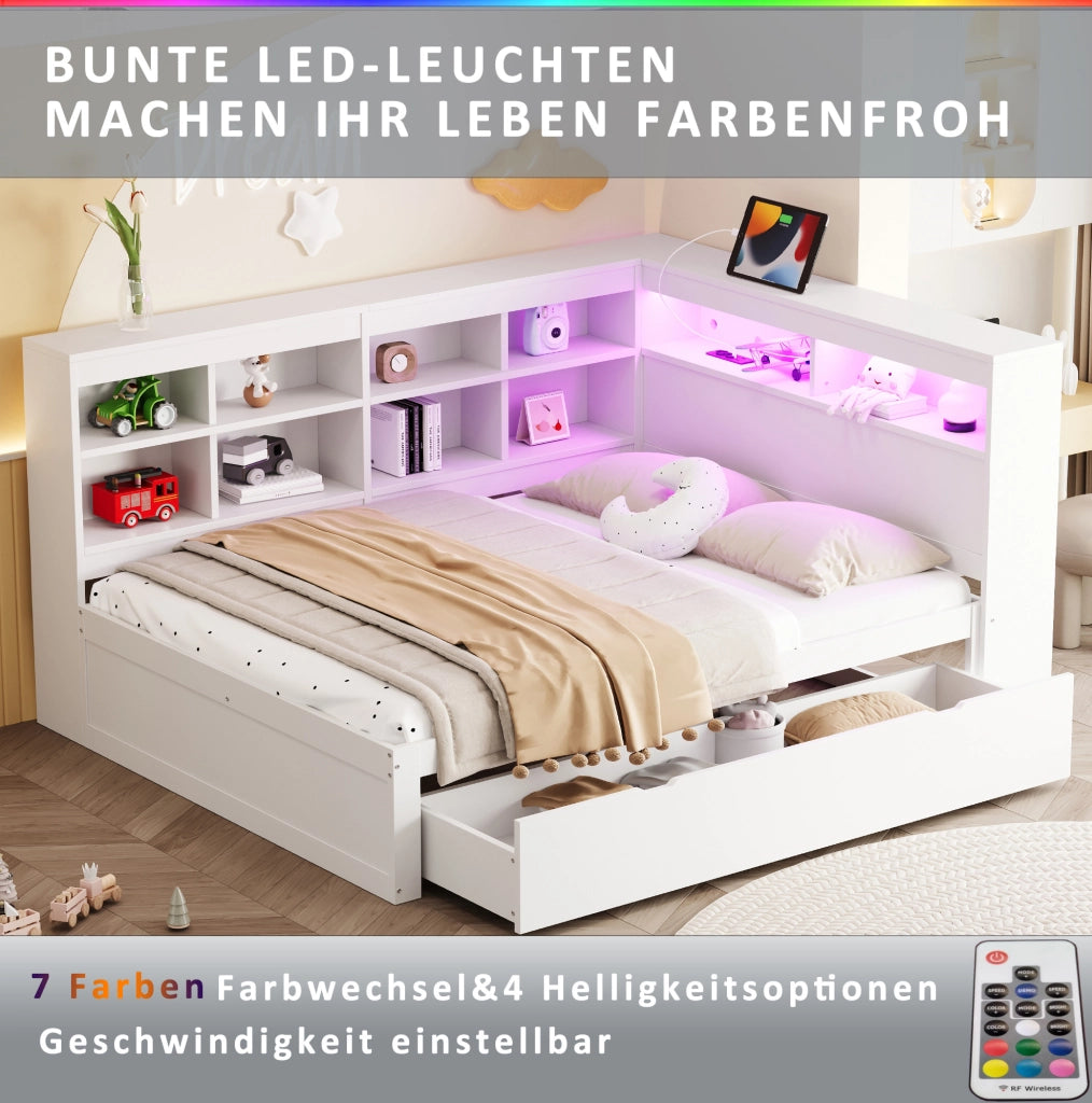 Letto matrimoniale multifunzione 140x200 cm con LED e USB