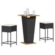 Set Bar da Giardino 3 pz con Cuscini in Polyrattan Nero 3261476