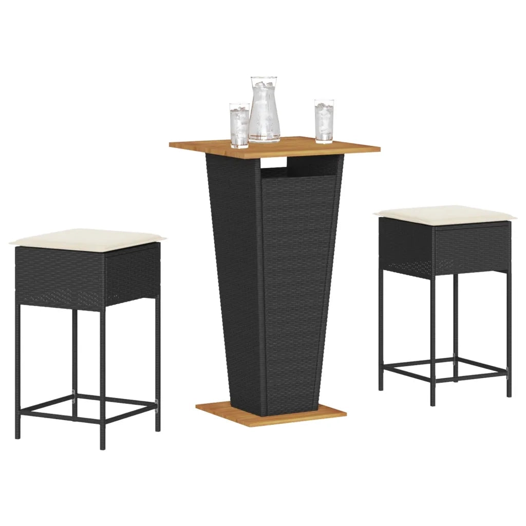 Set Bar da Giardino 3 pz con Cuscini in Polyrattan Nero 3261476