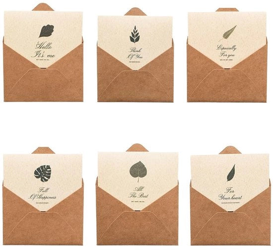 Set di biglietti da visita 6 pezzi - Carta kraft - Vintage - Biglietti di ringraziamento - Biglietti di auguri - Temi autunnali - Inclusi buste - Carte da visita
