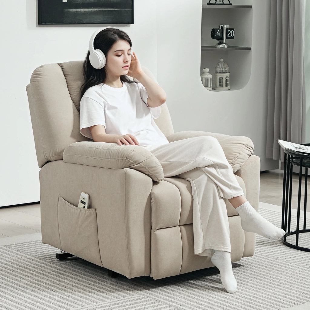 Poltrona Massaggiante Elettrica Reclinabile con Riscaldamento e USB ¨C Zephmum ¨C Beige