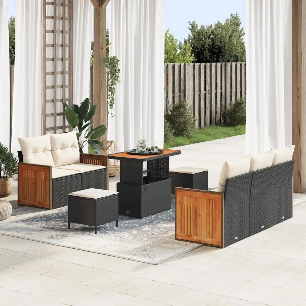 Set Divano da Giardino 10 pcs Nero e Crema polyrattan 3365200