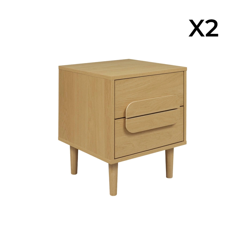 Set 2 comodini vintage effetto legno 2 cassetti, quercia