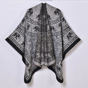 Sciarpa calda e spessa in stile retr¨°, mantella jacquard con spacco per donna