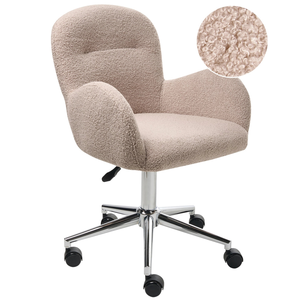 Sedia da ufficio girevole con altezza regolabile in tessuto boucle beige stile moderno retrò ufficio di casa