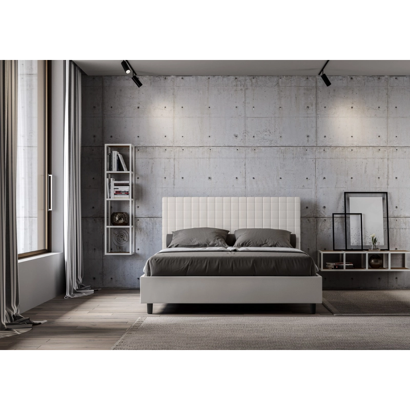 Letto imbottito Matrimoniale 160x190 cm Sunny - Bianco,Similpelle,Contenitore