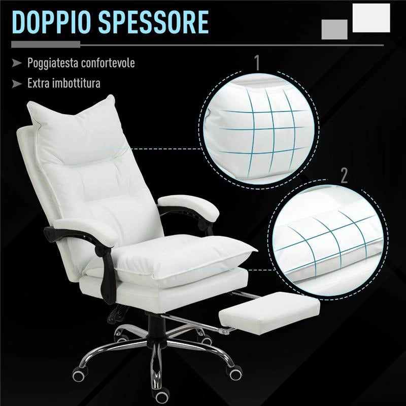 POLTRONA DA UFFICIO IN SIMILPELLE REGOLABILE RECLINABILE CON POGGIAPIEDI BIANCA