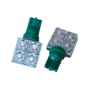 Coppia 2 Lampade Led T10 Con 4 Led F5 Flux Laterale Colore Verde Green 12V 0,2W